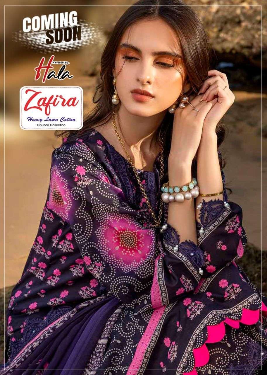 hala zafira chunari collection 1001-1004 series pure lawn cotton salwar kameez wholesale price