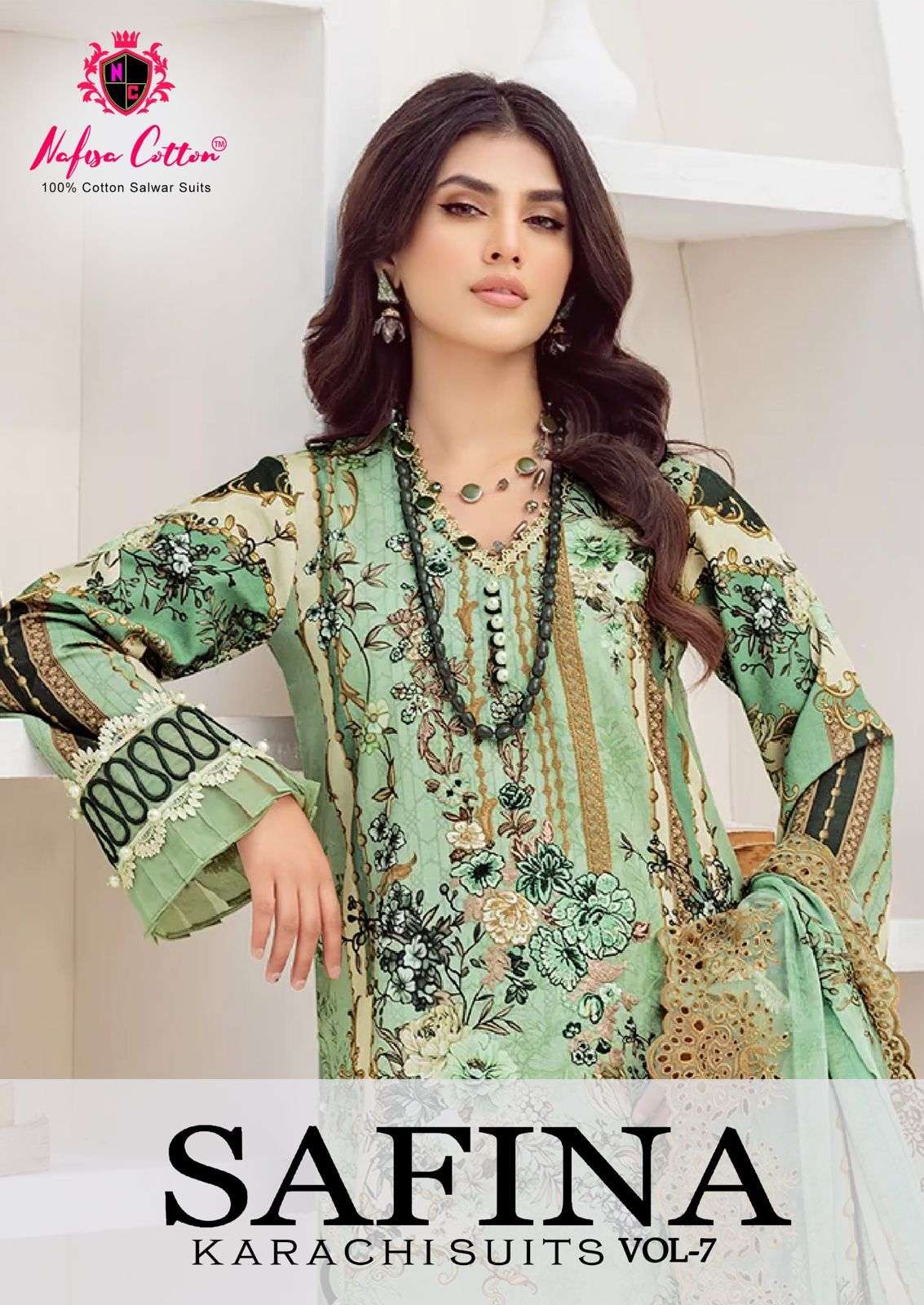 nafisha cotton safina karachi vol 7 7001-7006 series soft cotton unstich pakistani salwar kameez wholesale price surat