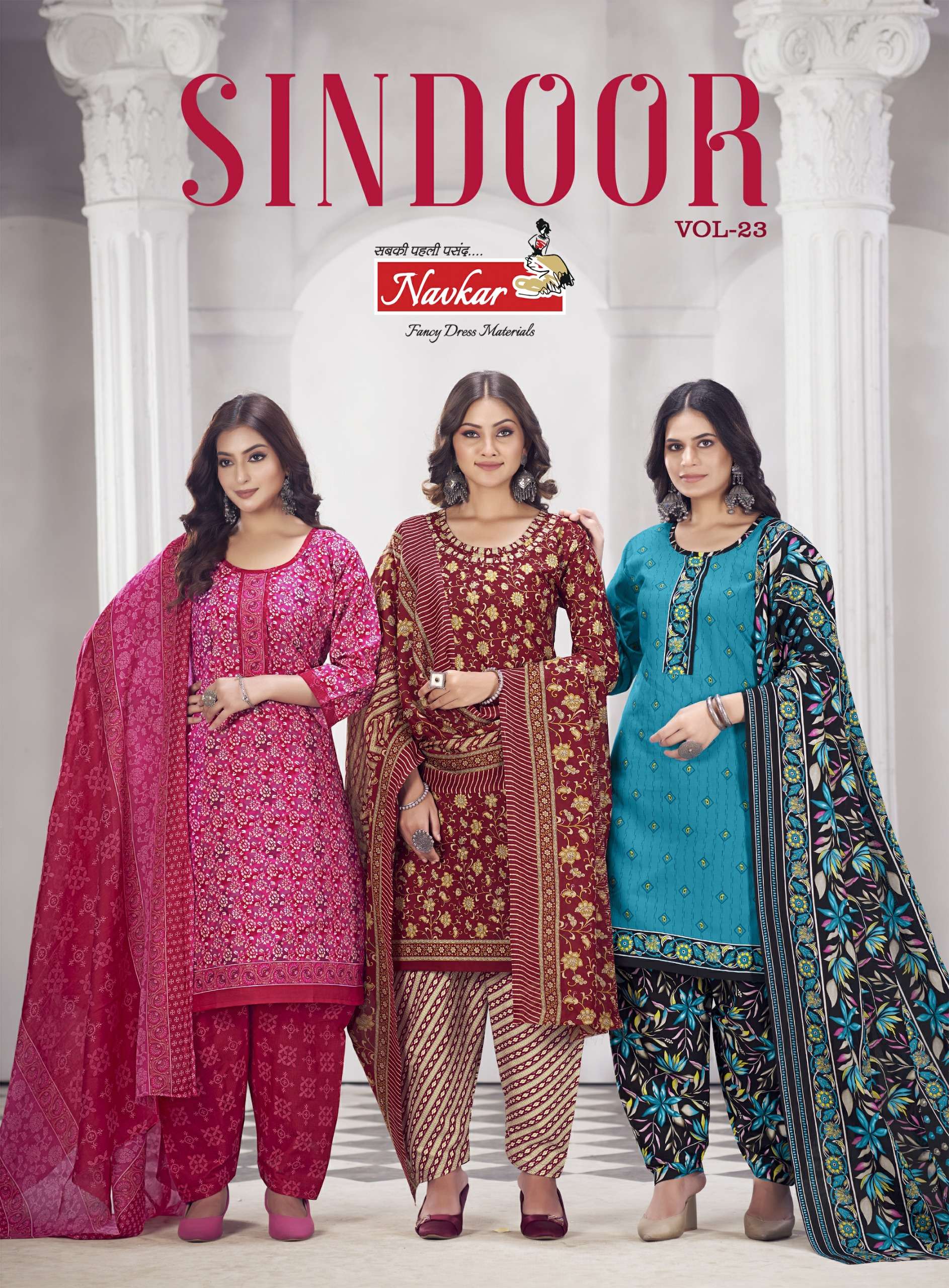 navkar sindoor vol 23 23001-23016 series designer mix cotton patiyala summer special suits buy online wholesaler surat 