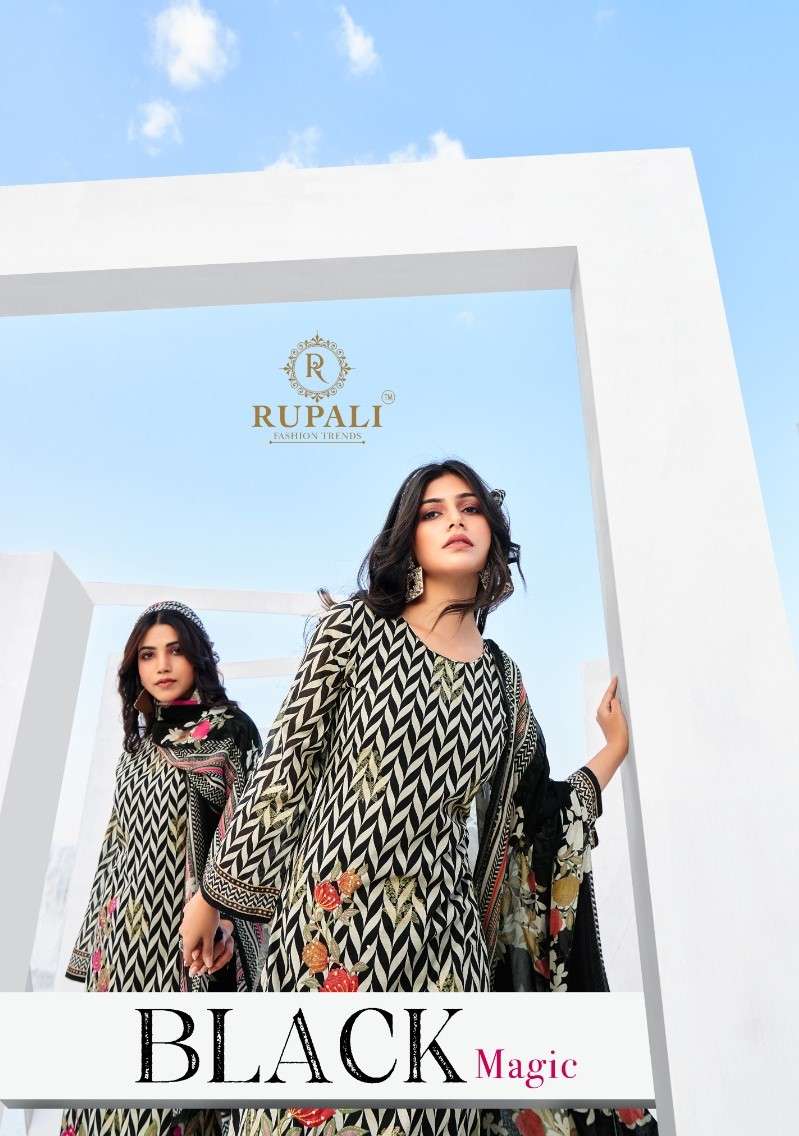 rupali fashion black magic 2501-2506 series digital print with work designer material catalogue manufacturer surat gujarat 