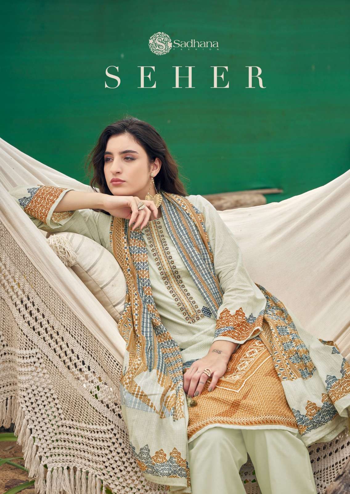 sadhana fashion seher 10125-10128 series pure lawn cotton with fancy work designer salwar kameez catalogue manufacturer surat gujarat