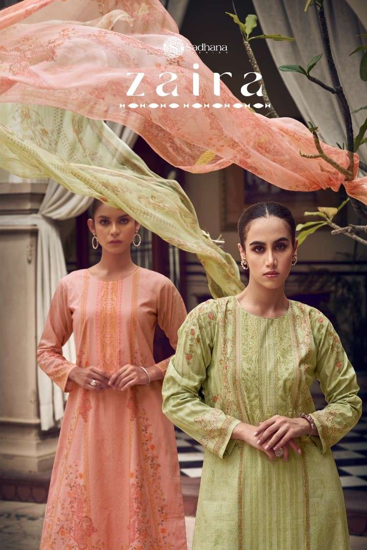 sadhana fashion zira exclusive party wear pure lawn cotton dress material online wholesaler surat 