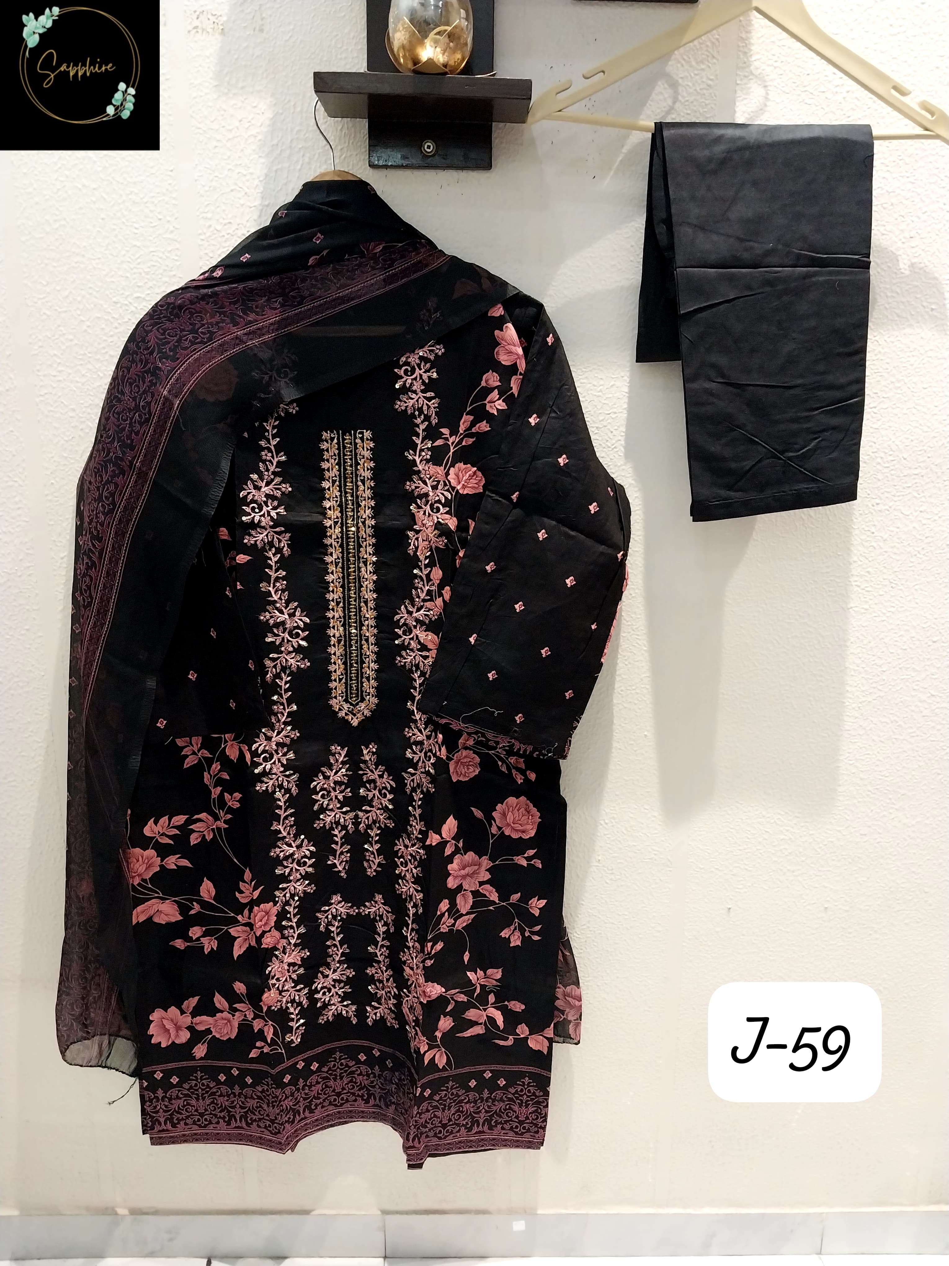 sapphire jazmin vol-59 lawn cotton designer ready to wear suits wholesale collection surat gujarat 