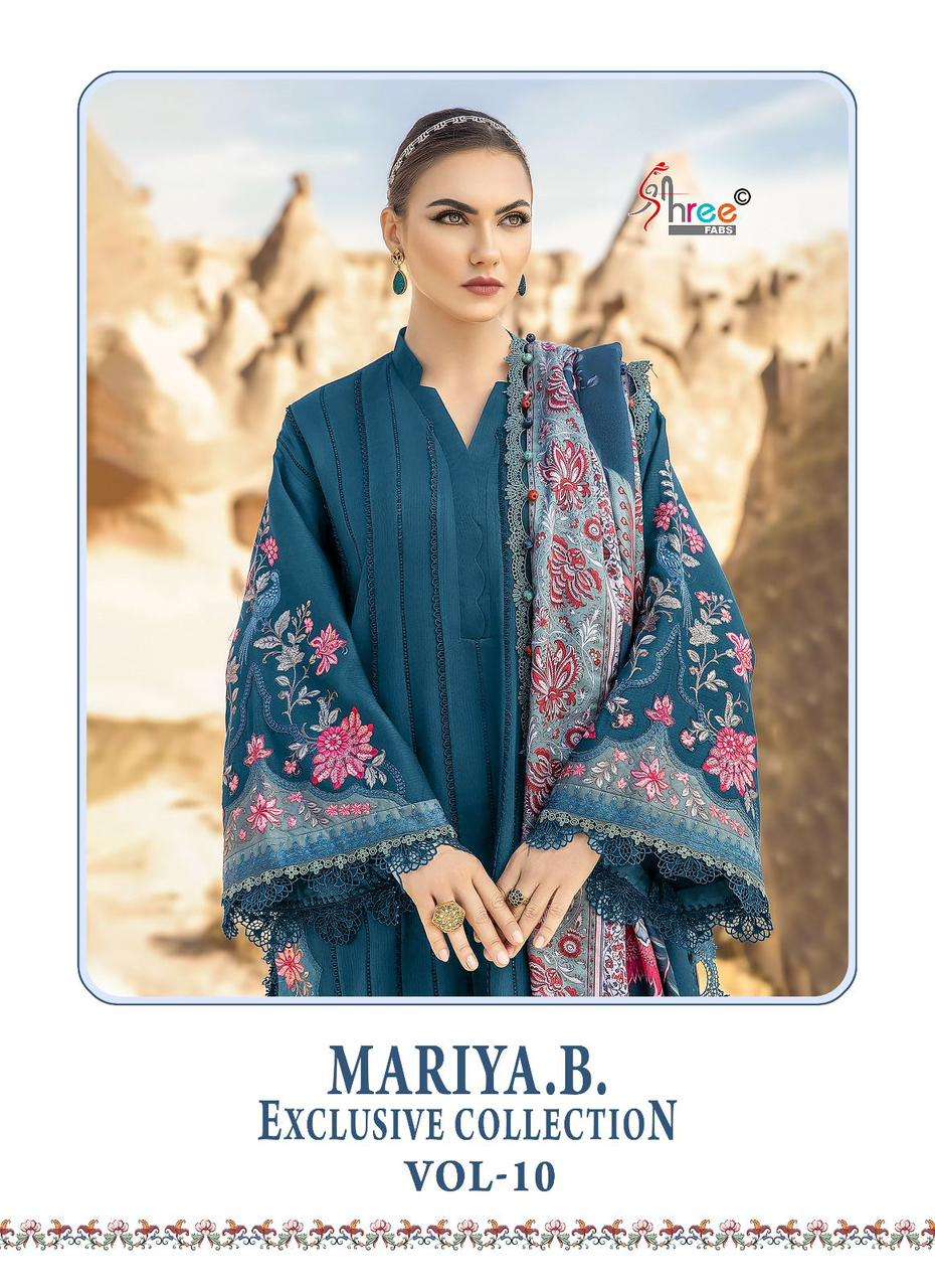 shree fabs maria b exclusive collection vol 10 reyon cotton embroidred pakistani salwar kameez catalogue dealer surat gujarat 