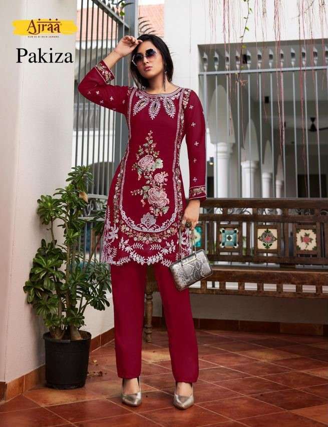 ajraa pakiza pure viscose embroidery work pakistani cord set wholesale rate dealer surat gujarat 