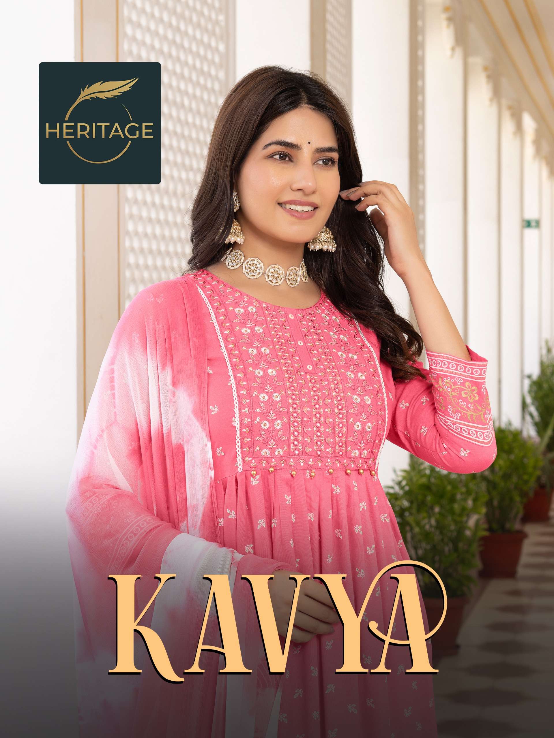 heritage kavya designer printed kurti with palazzo catalogue online supplier surat gujarat 