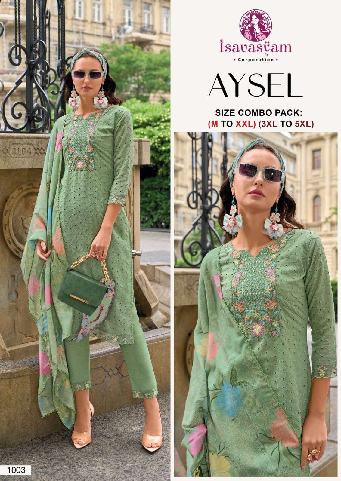 isavasyam corporation aysel 1003 design exclusive work designer readymade cotton dress collection surat gujarat 