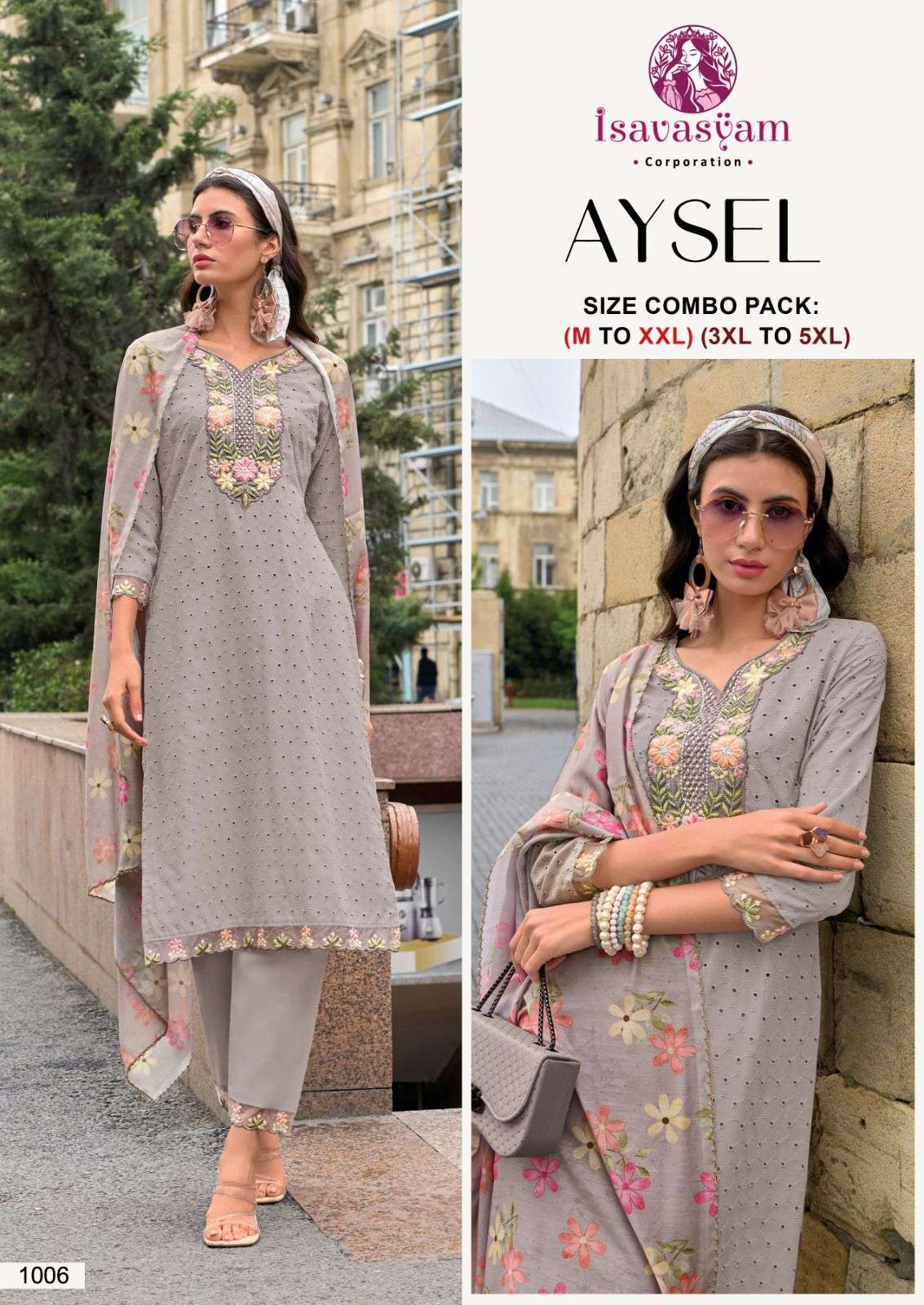 isavasyam corporation aysel 1006 design fancy work readymade cotton suits combo set online surat gujarat 