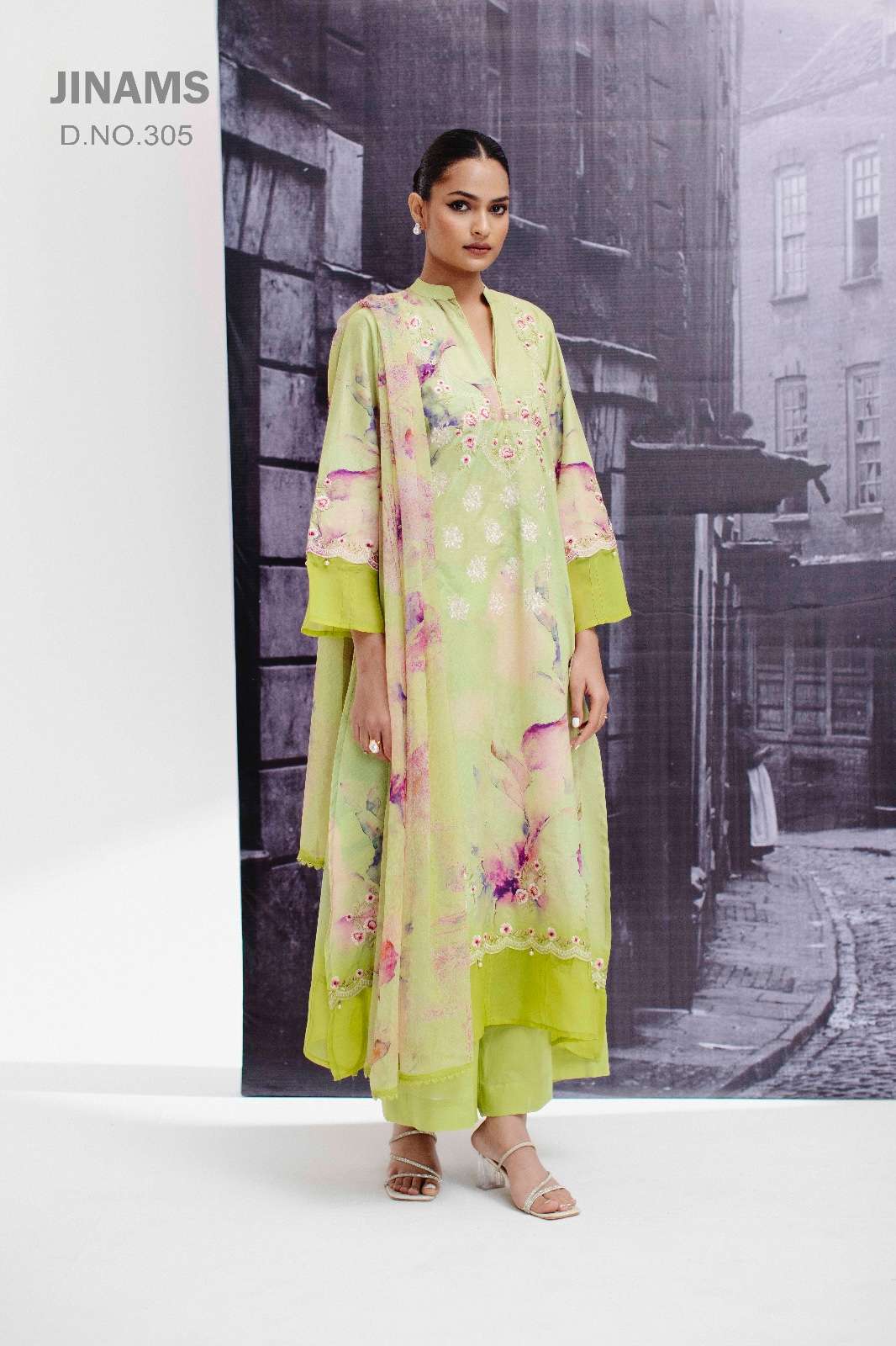 jinams aziza 300-305 series designer lawn cotton fancy embbroidred salwar kameez online shopping surat 