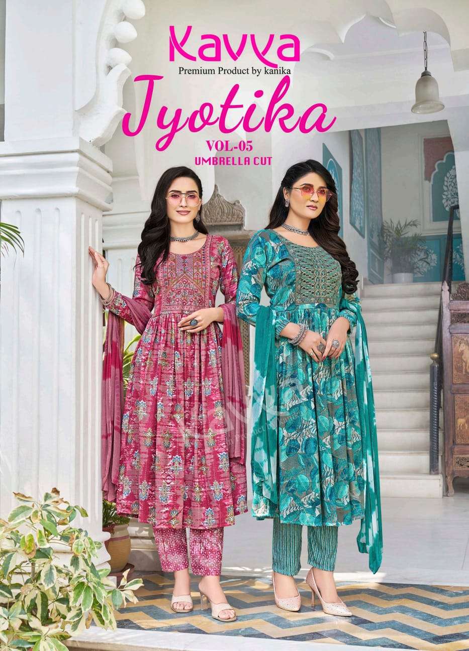 kavya jyotika vol 5 5001-5010 series designer umbrella cut ready to wear salwar kameez catalogue wholesalers 
