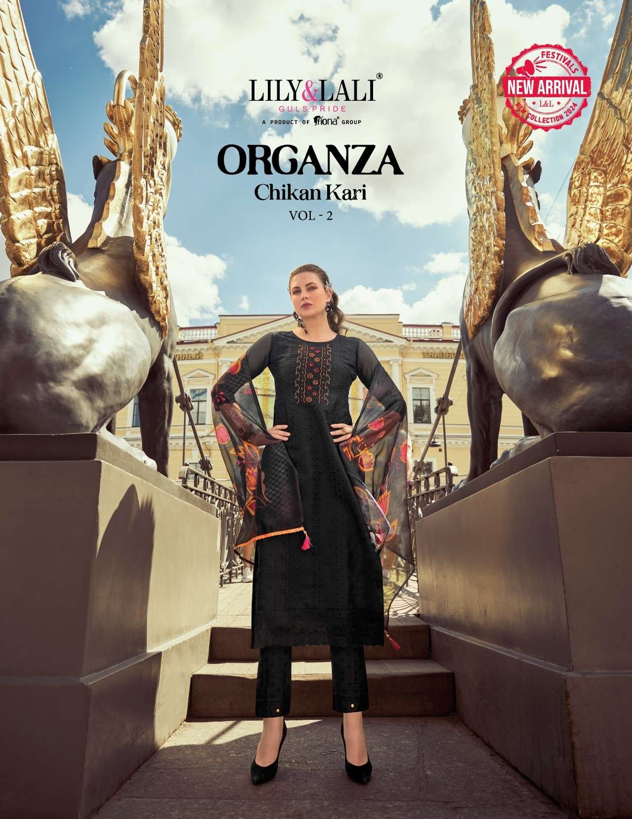 lily&lali organza chikankari vol-2 exclusive work designer kurtis catalogue online collection surat gujarat 