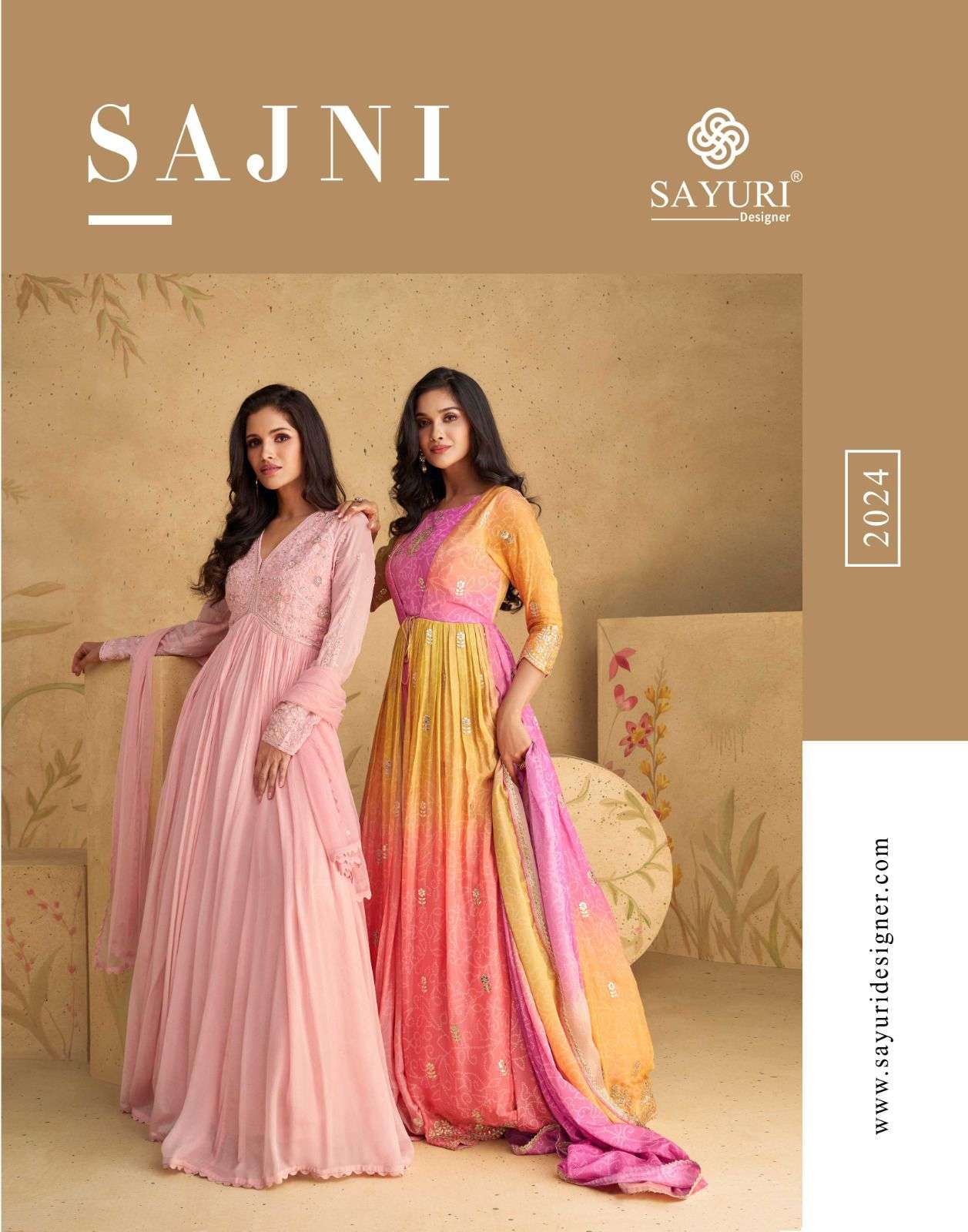 sayuri designer sajni 5558-5560 series function special designer embroidered long dress catalogue wholesaler surat gujarat 