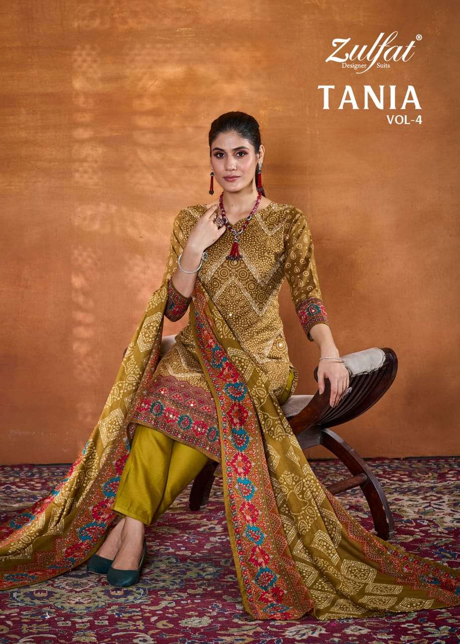 zulfat designer suits tania vol-4 fancy wear cotton handwork salwar kameez catalogue manufacturer surat gujarat 