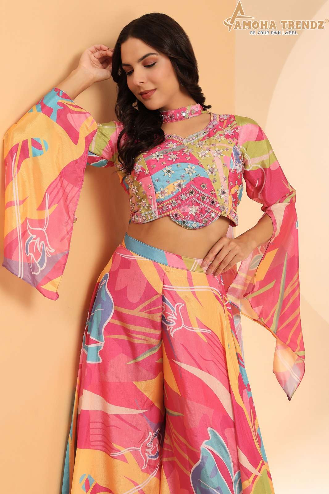 amoha trendz c 391 design party wear designer crop top with plazzo set buy online surat gujarat 