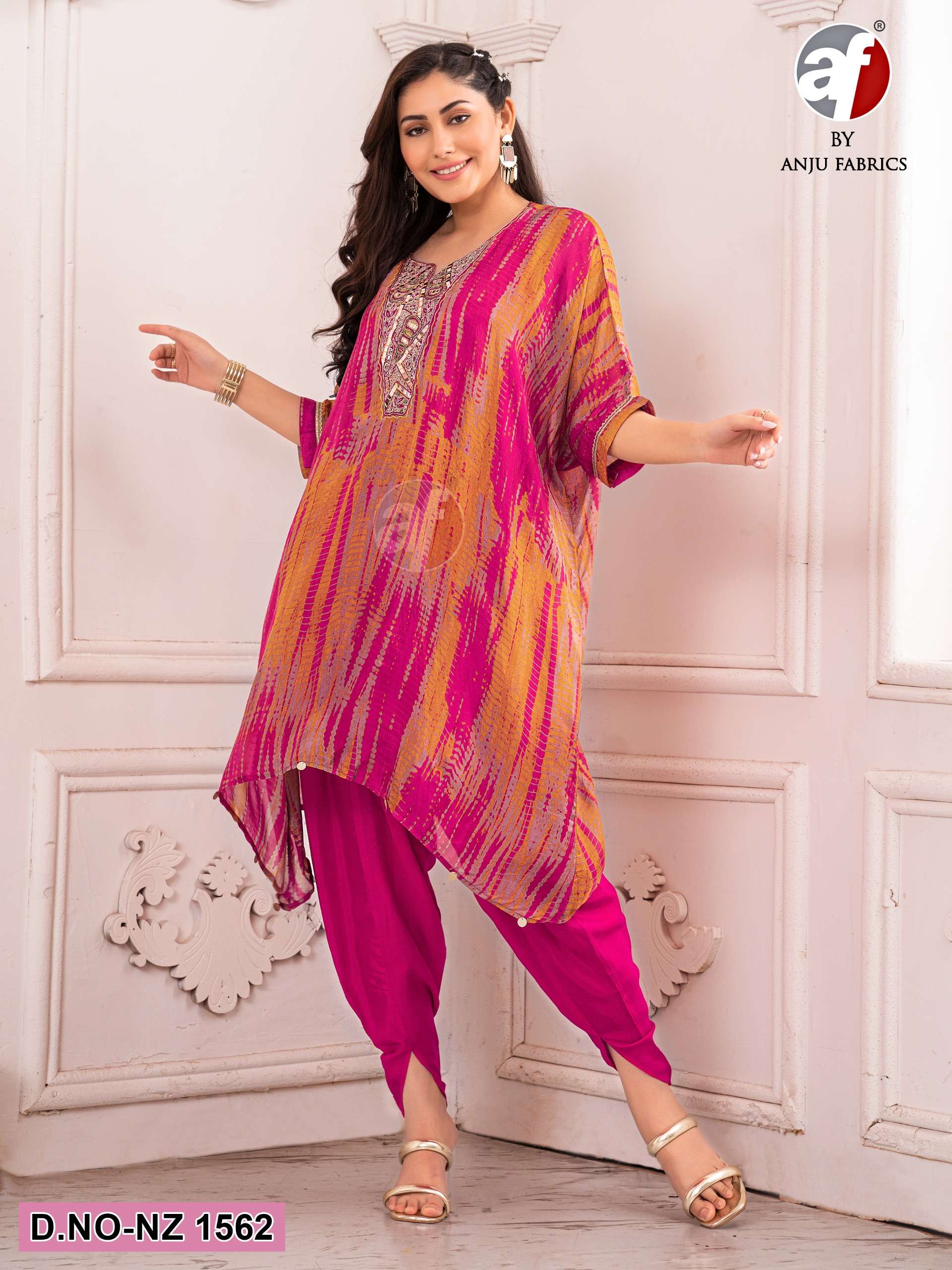 anju fabrics 1561&1562 design trendy kaftan kurti with tulip pant online shopping surat gujarat 