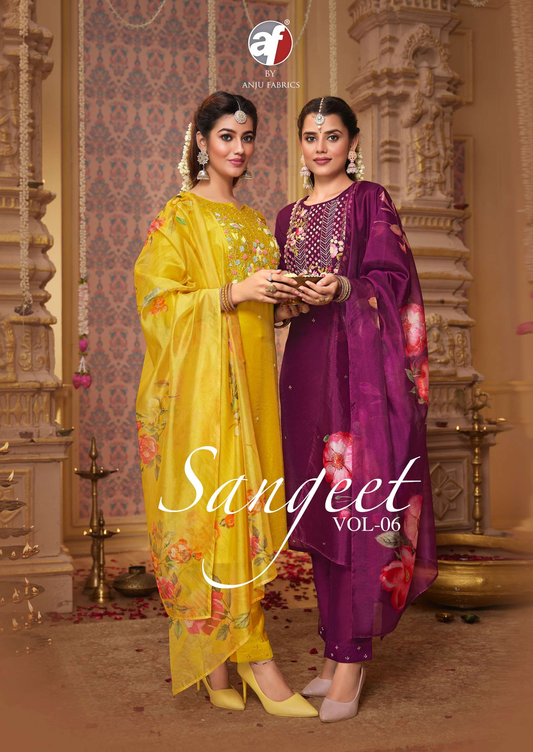 anju fabrics sangeet vol 6 3991-3996 series party wear visocse modal designer ready made salwar kameez catalogue 