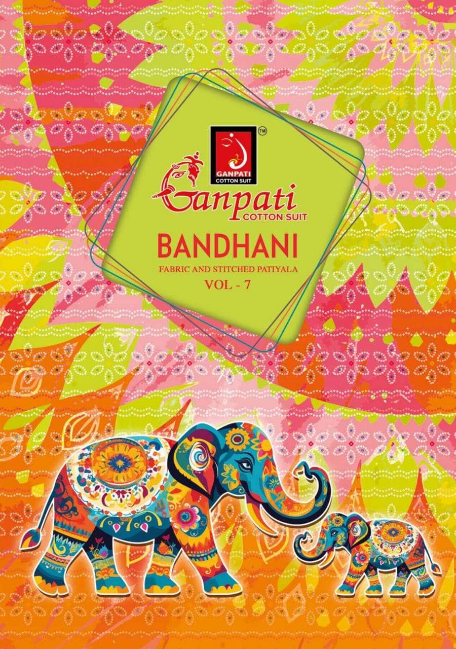 ganpati cotton suit bandhani vol-7 701-715 series patiyala salawr kameez catalogue online supplier surat