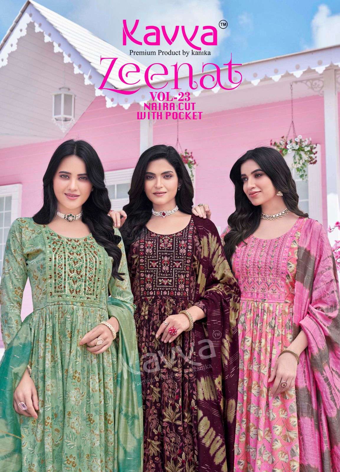 kavya zeenat vol 23 23001-23010 series designer capsule foil printed embroidred nayra cut salwar kameez wholesalers 