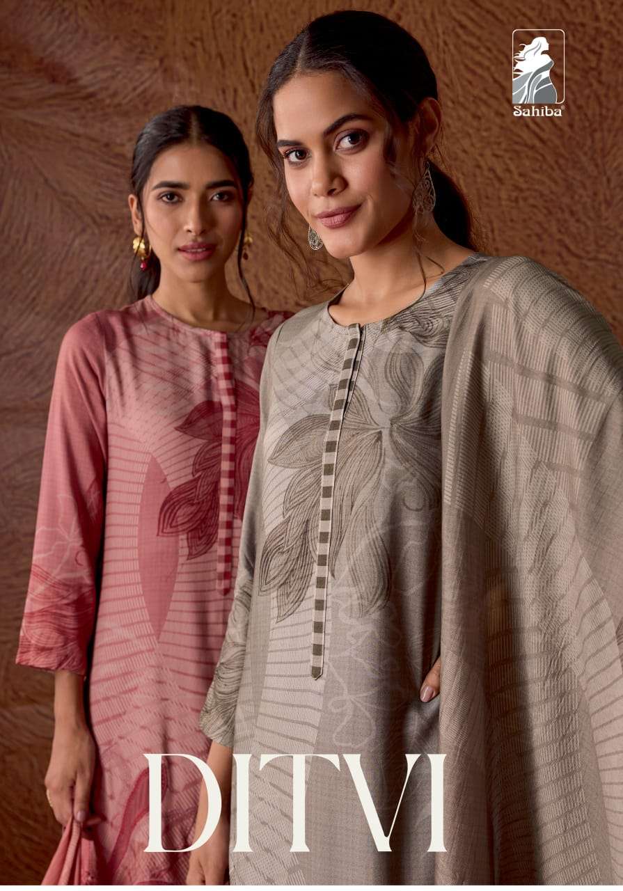 sahiba ditvi staple twill digital printed unstich dress material collection wholesale price surat