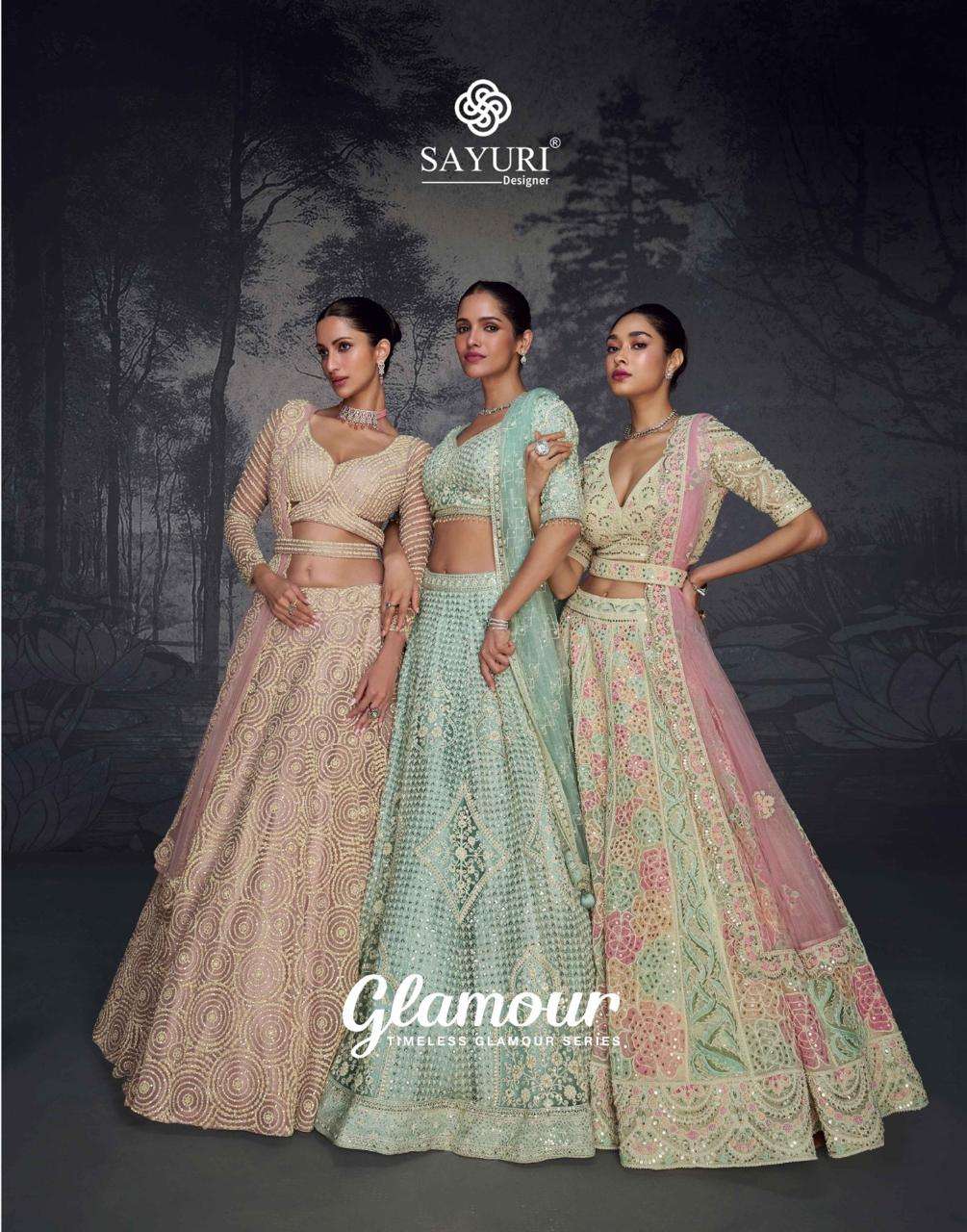 SAYURI DESIGNER GLAMOUR 5591-5594 SERIES PARTY WEAR LEHENGA COLLECTION WHOLESALE PRICE SURAT