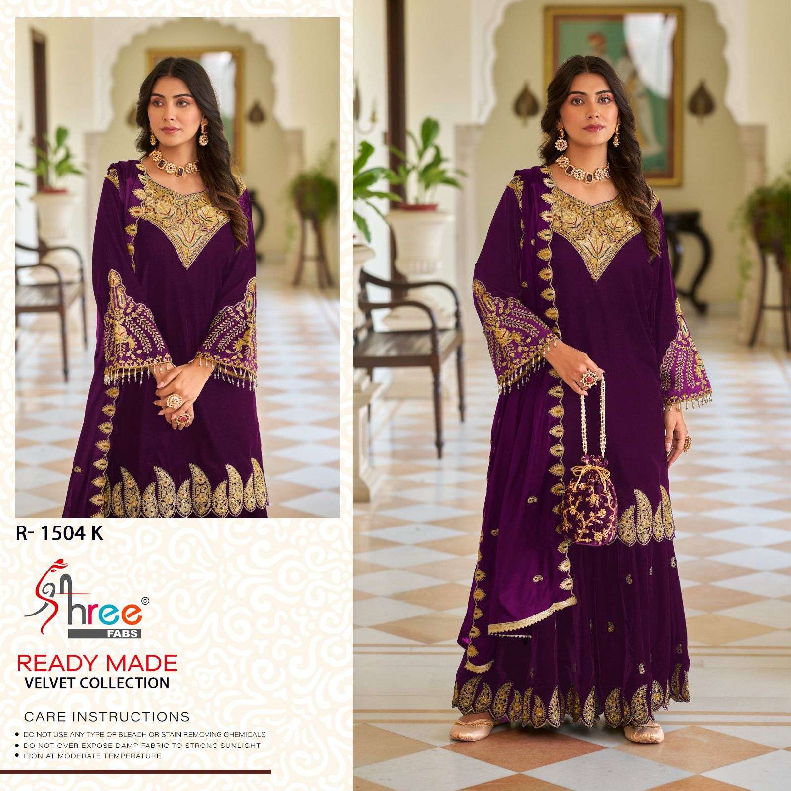 shree fabs 1504 colours velvet embroidered readymade salwar kameez wholesale price supplier surat