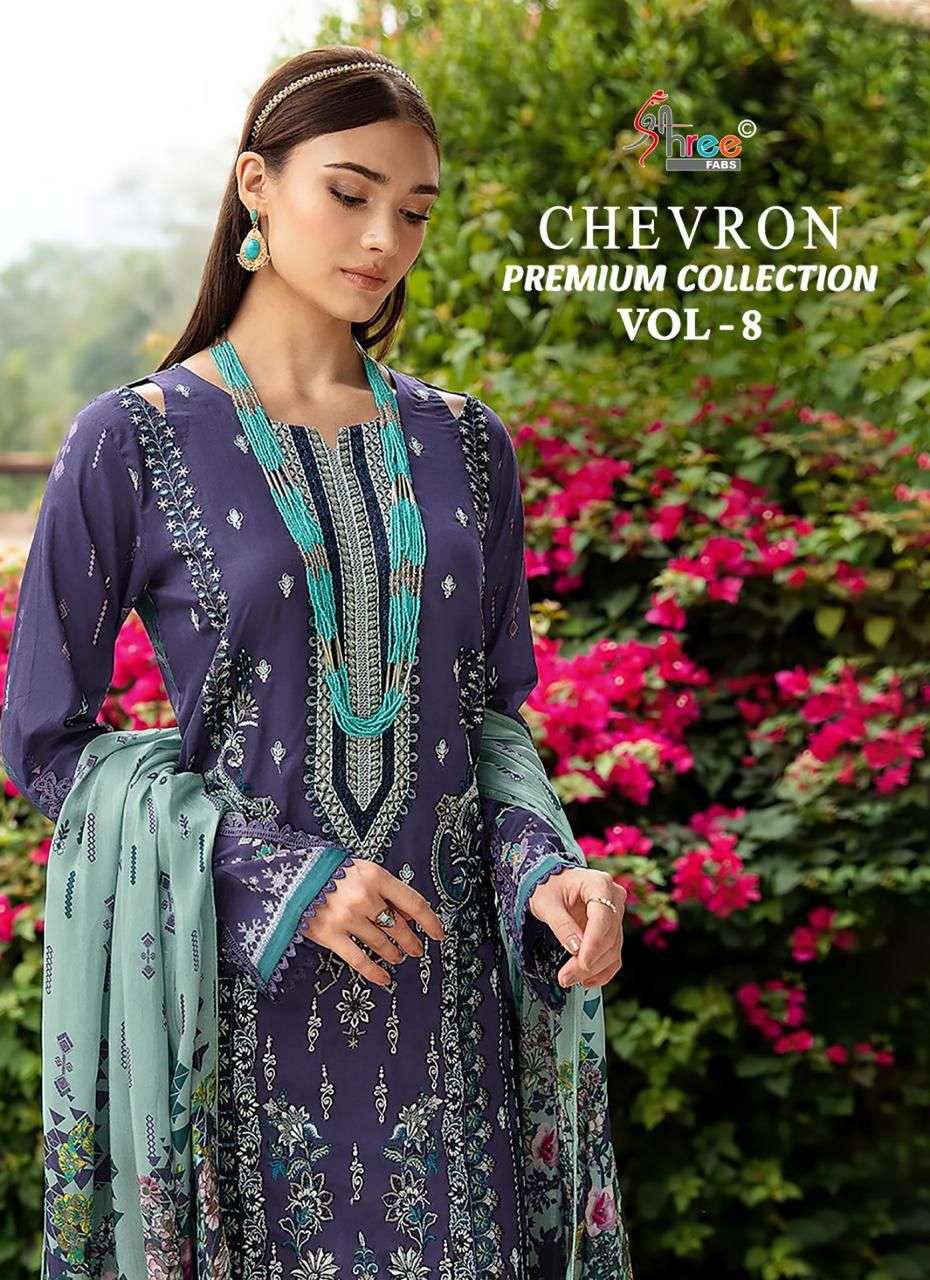 shree fabs chevron premium collection vol-8 3693-3700 series trendy designer pakistani suits catalogue surat