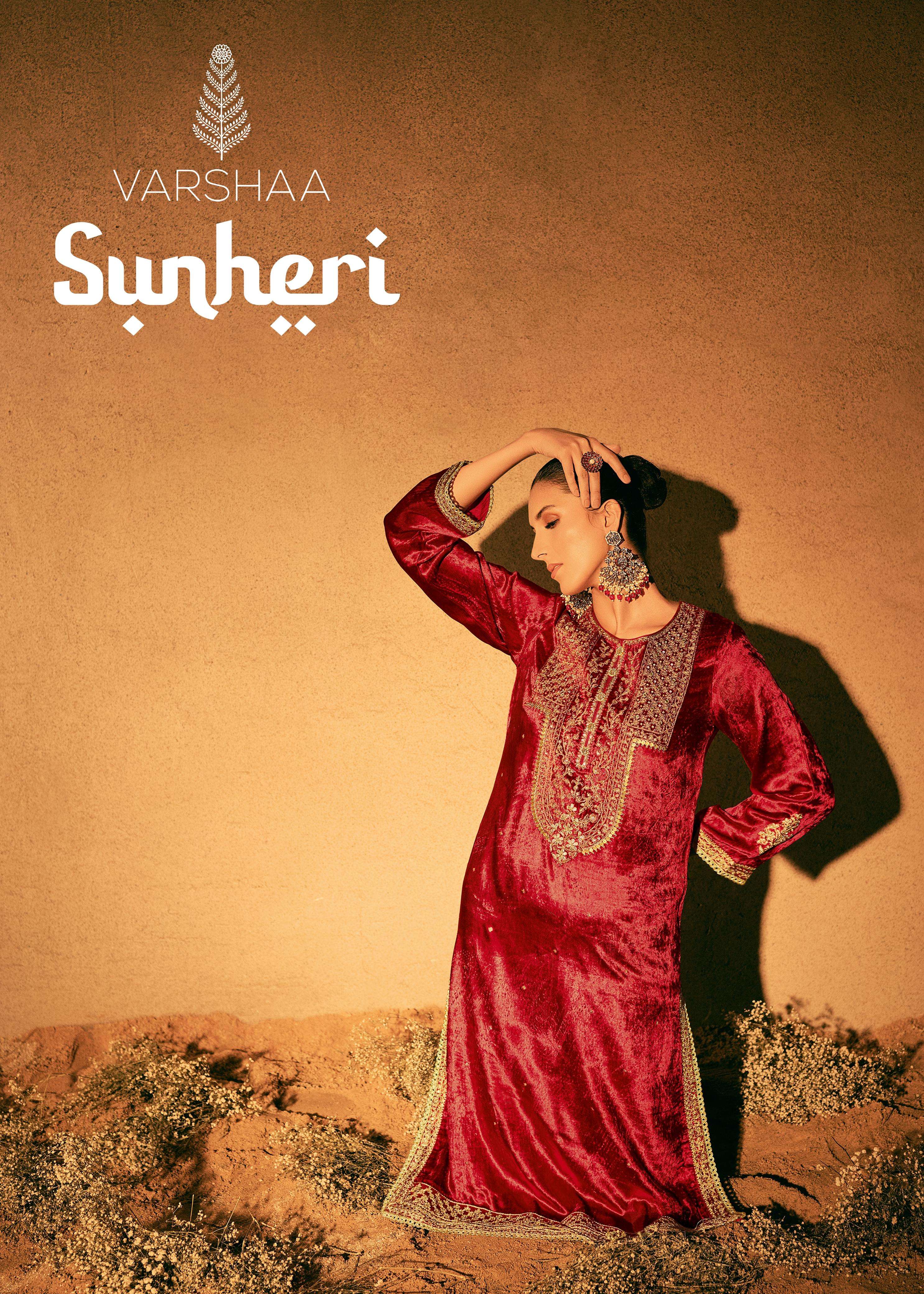 varsha fashion sunheri 01-05 series plush velvet with elegant embroidered salwar kameez surat