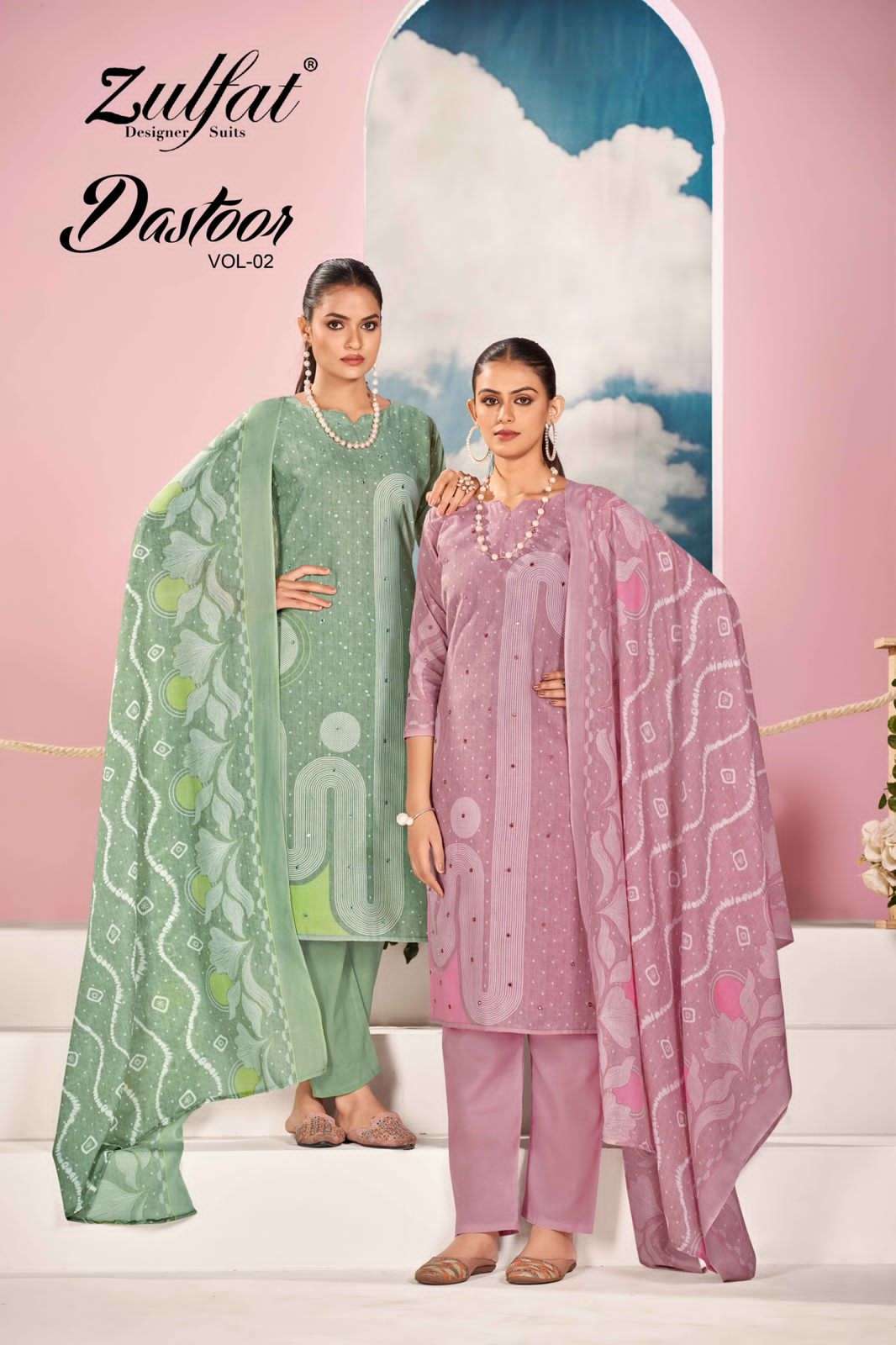 zulfat designer studio dastoor vol 2 pure cotton hand work unstich salwar kameez online dealer surat