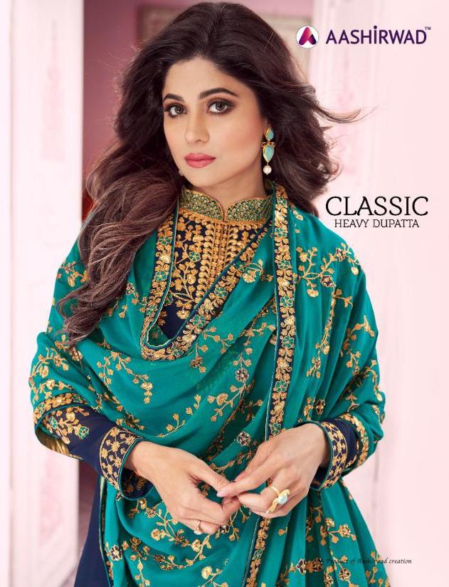 Aashirwad Classic 8279 8284 Series Party Wear Heavy Dupatta Suits Catalogue Wholesale Rate Surat