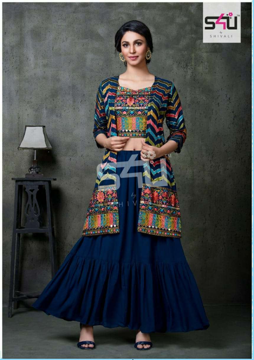 Buy Light Blue Cotton Frock Style Kurti With Jacket Online - LKV0091 |  Andaaz Fashion