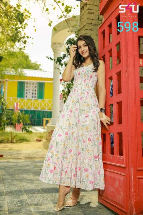 Buy GLAMOUR LADY - RAYON PRINTED LONG ANARKALI GOWN WITH EMBROIDERY AND  SEQUENCE WORK at INR 800 online from Inli Exports anarkali style kurtis :  glamourlady-1