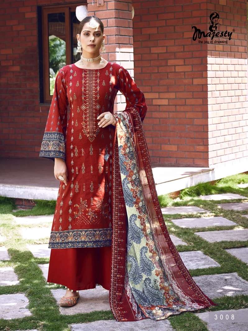 majesty bin saeed vol-3 3005-3008 series fancy designer pakistani salwar  suits catalogue collection 2023