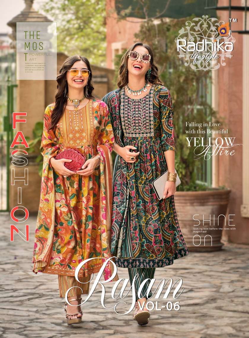 radhika lifestyle rasam vol-6 6001-6007 series readymade kurtis