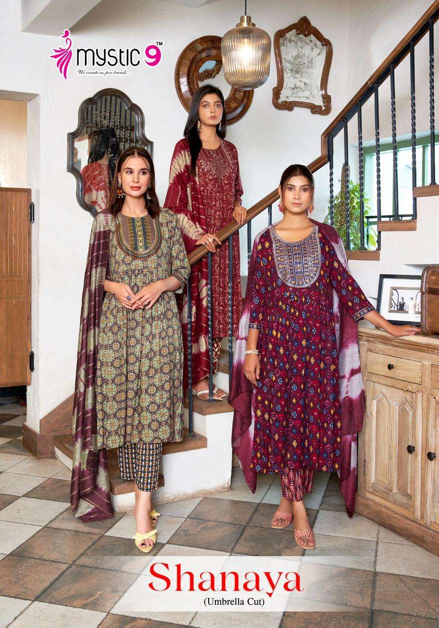 mystic shanaya vol-4 4001-4008 series umbrella cut designer kurtis  catalogue manufacturer surat gujarat
