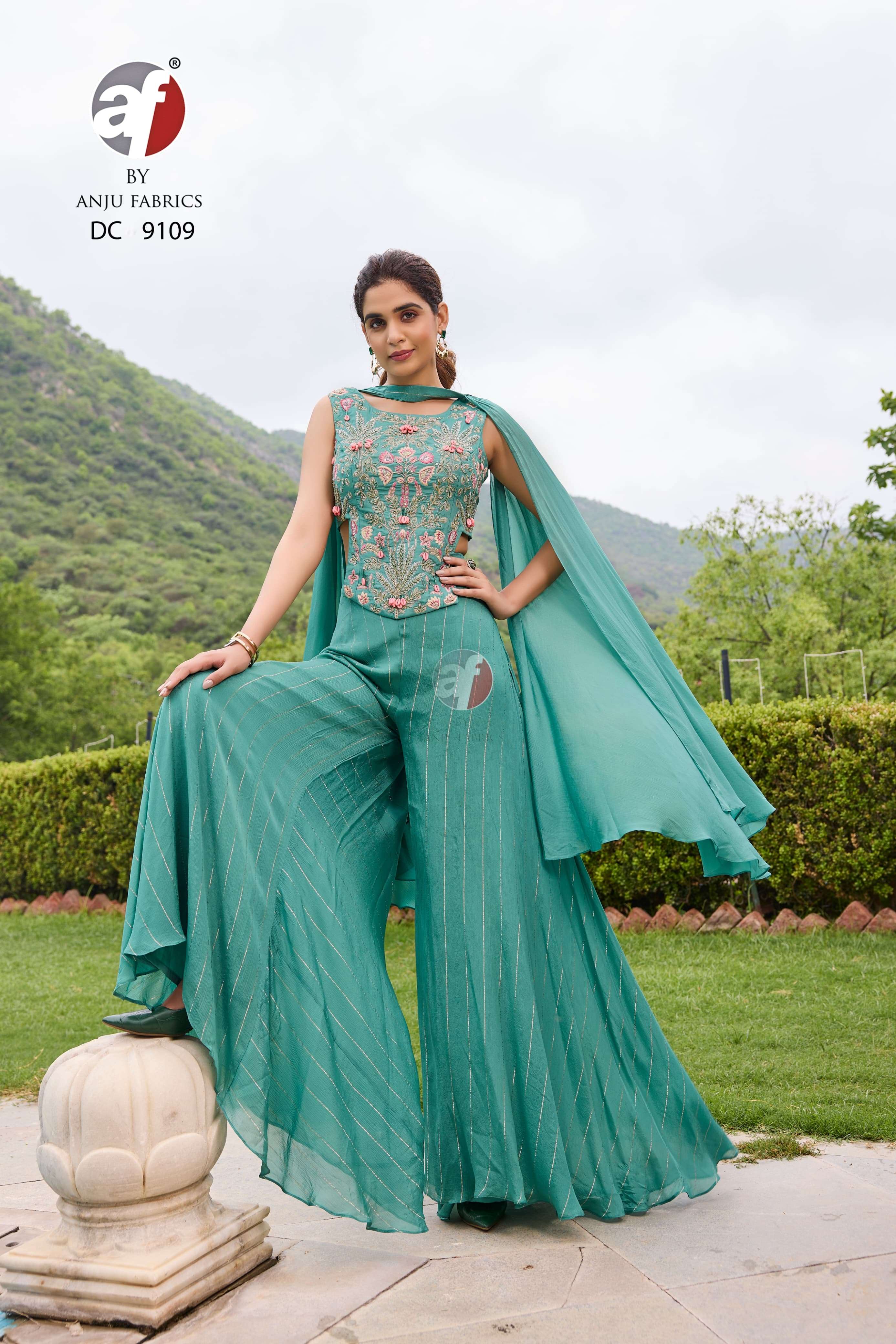 anju fabrics 9109 design latest designer party wear dress wholesale  collection surat gujarat