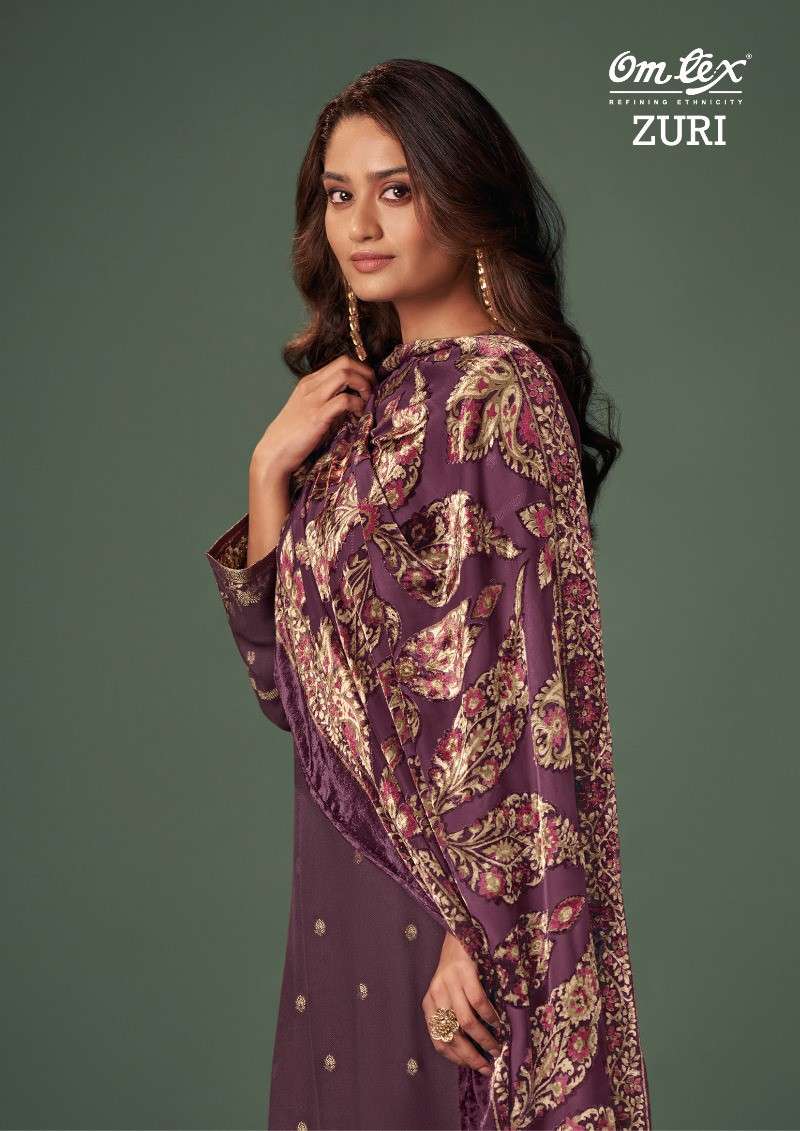 om tex zuri 6131 series pure pashmina jacquard dress material catalogue  winter collection surat