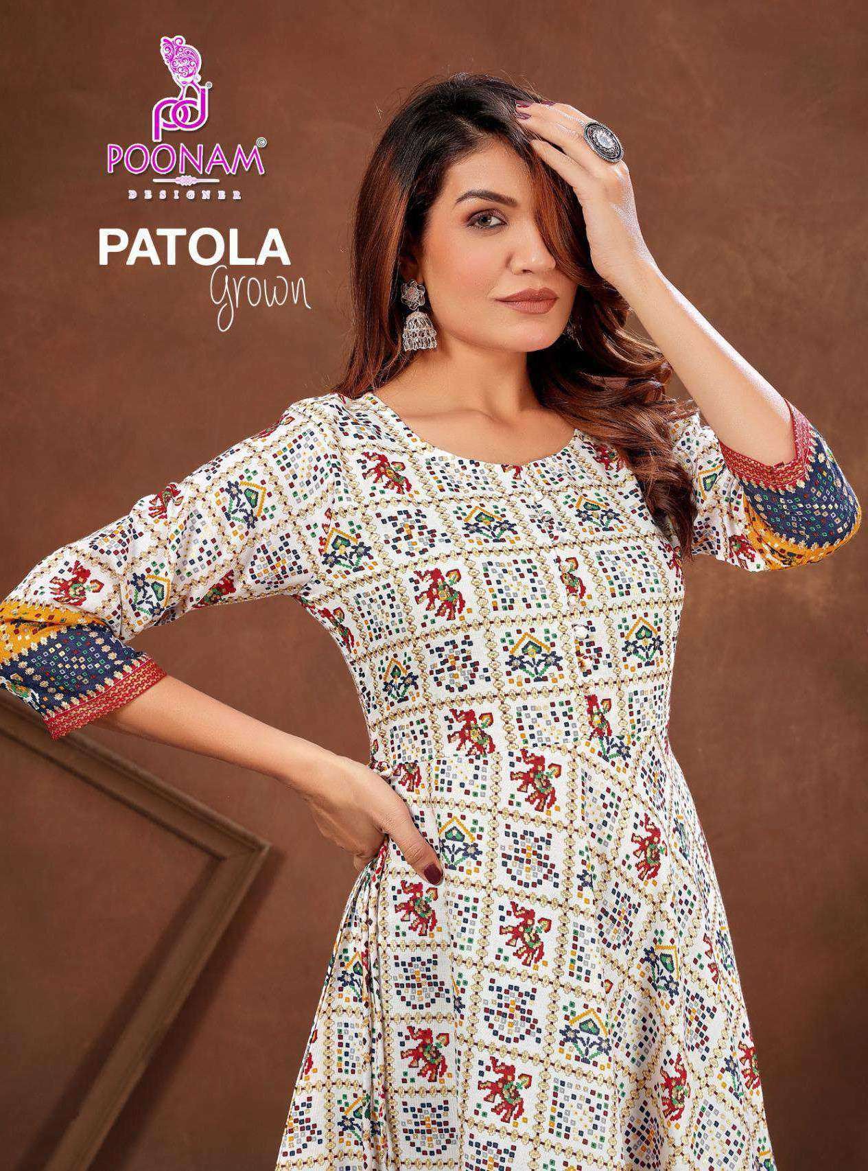 poonam patola gown patola printed cotton readymade fancy kurti supplier  surat