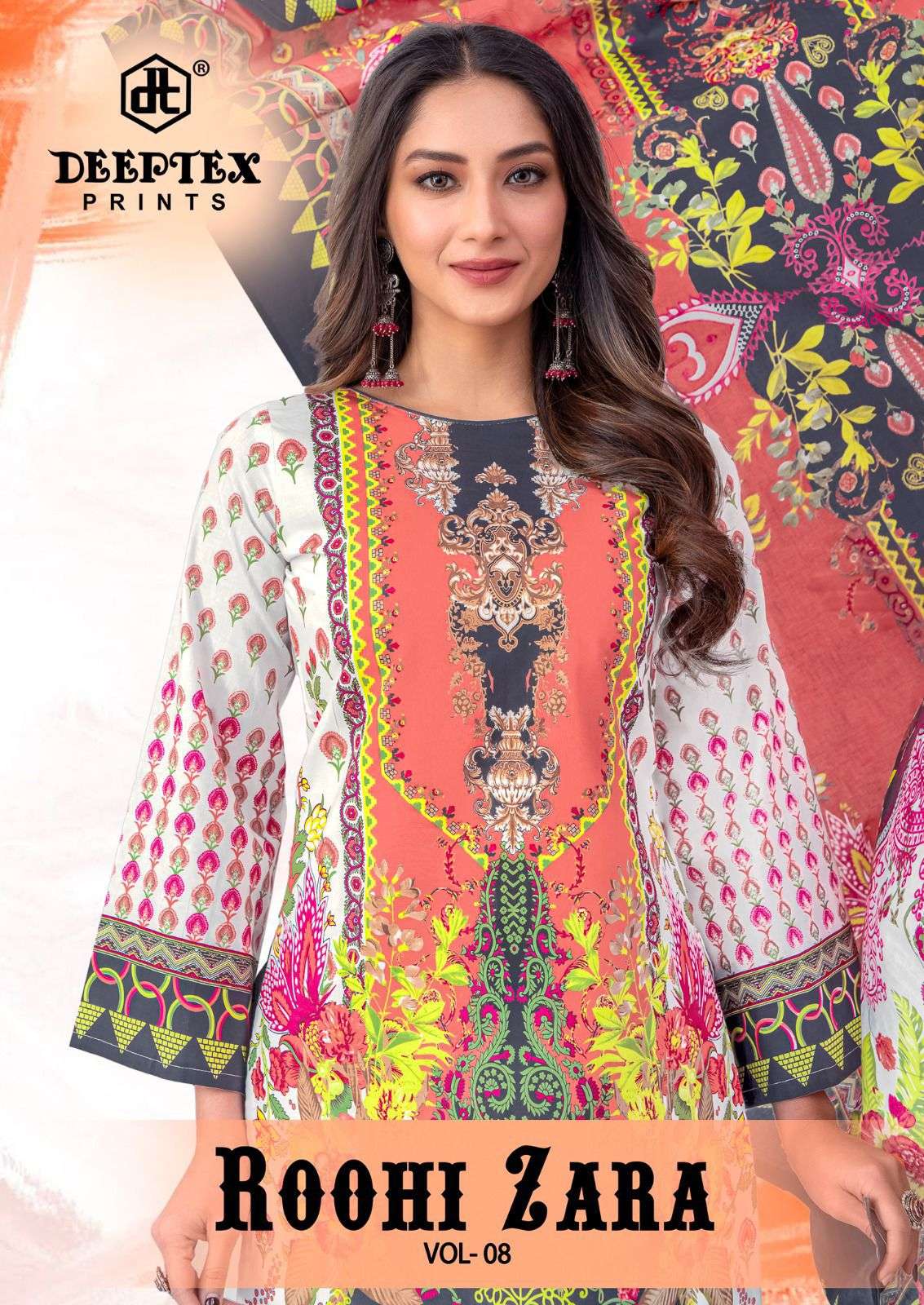 deeptex roohi zara vol-8 8001-8008 series lawn with fancy printed
