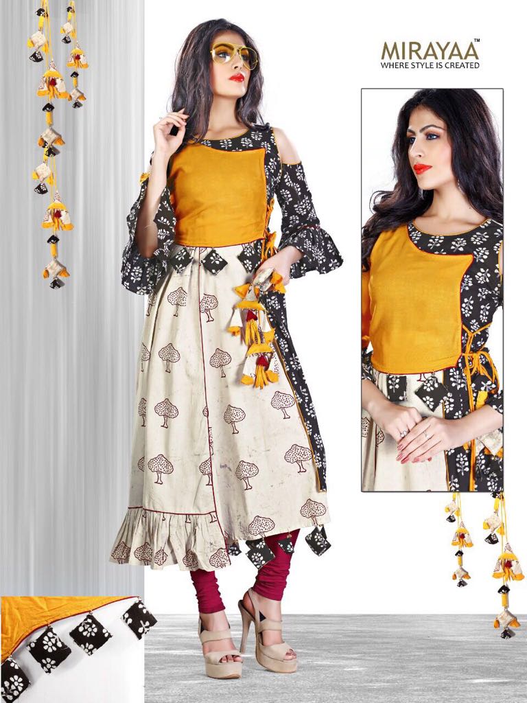 Beautiful Cotton kurti with ikat yoke and brilliant detailing with latkan-button.  | Long kurti designs, Kurta neck design, Designs for dresses