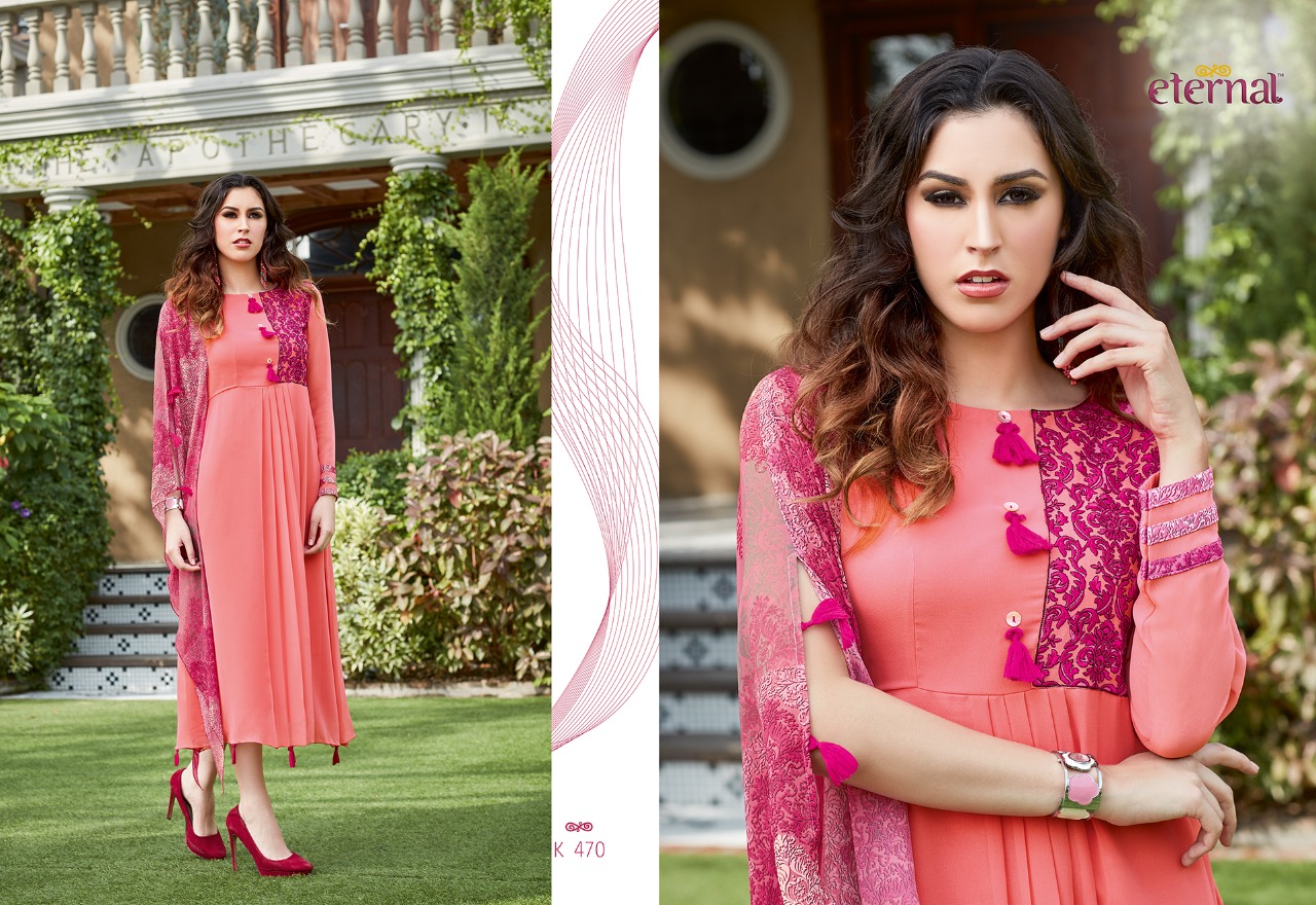 Eternal Starlight 2 Catalog Georgette Digital Prints With Embroidery Kurtis Collection Wholesaler