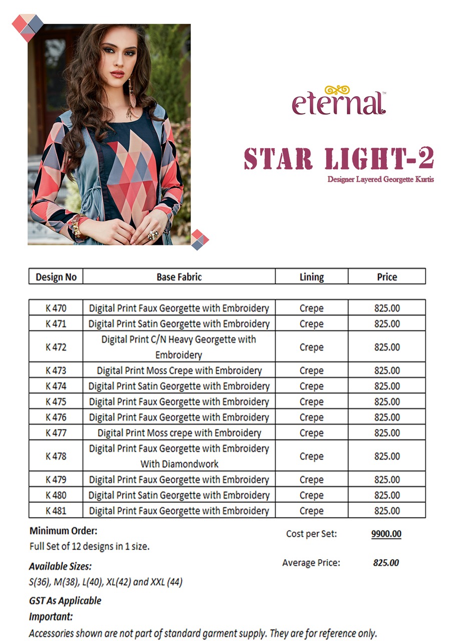 Eternal Starlight 2 Catalog Georgette Digital Prints With Embroidery Kurtis Collection Wholesaler