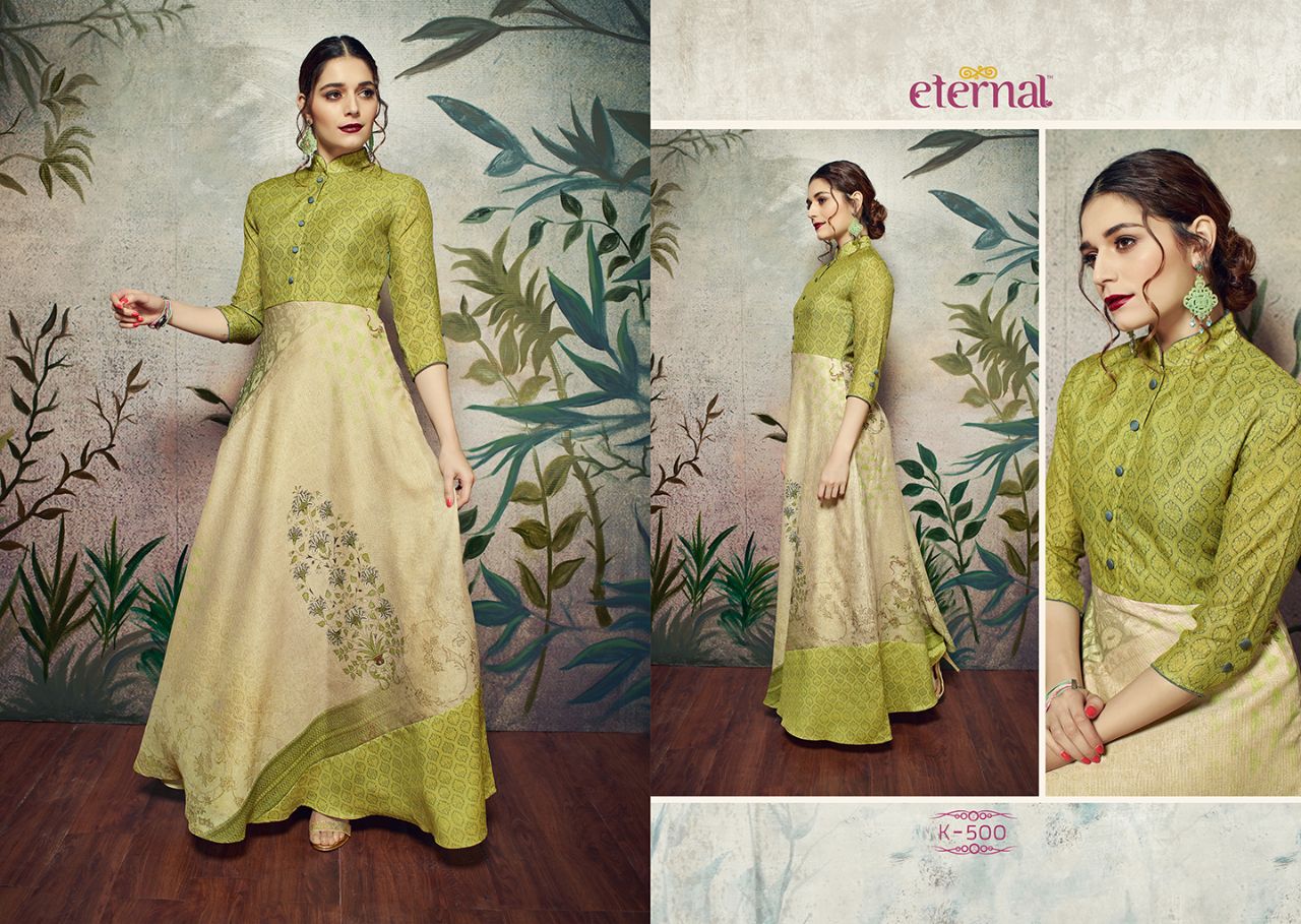 Eternal Silk Mode Premium Digital Printed Silk Long Gown Collection Wholesale Price Supplier