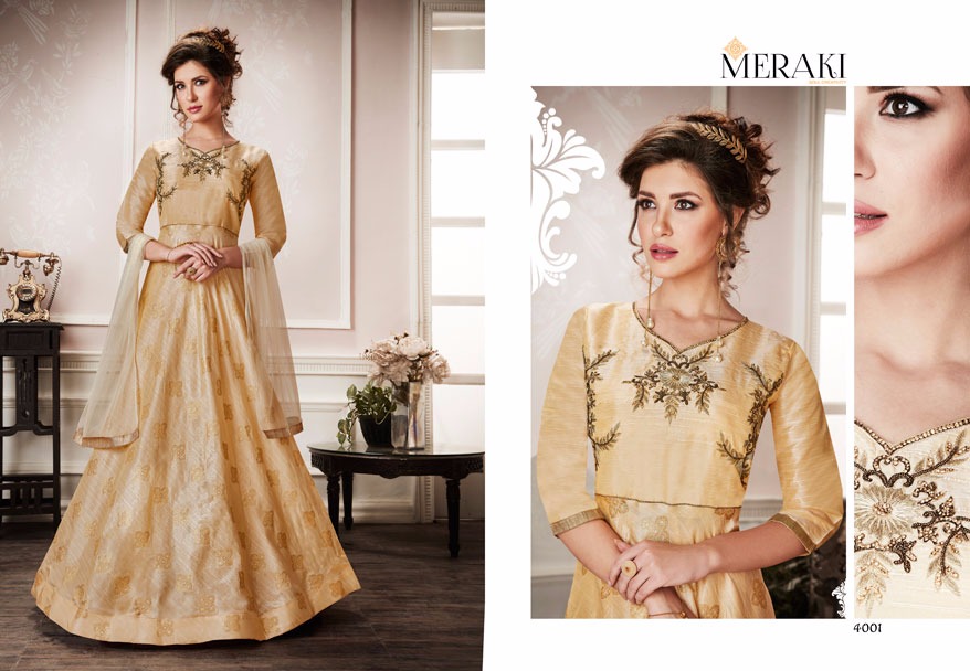 Meraki Meher Wholesale Designer Silk Party Wear Long Gown Collection Wholesale
