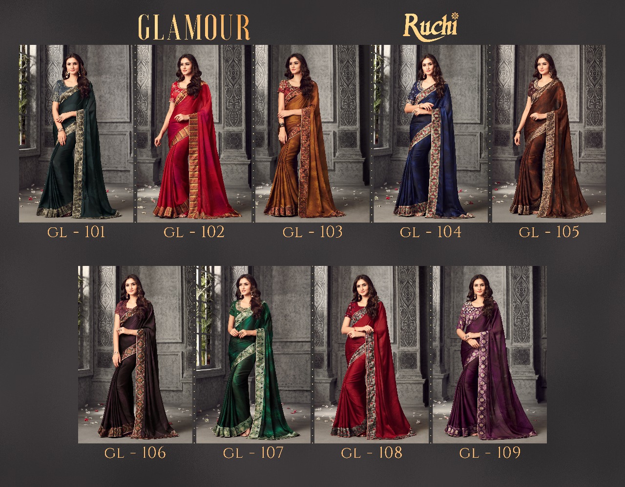 Ruchi Sarees Glamour Satin Patta Designer Sarees Catalog Wholesale Rate Supplier At Surat
