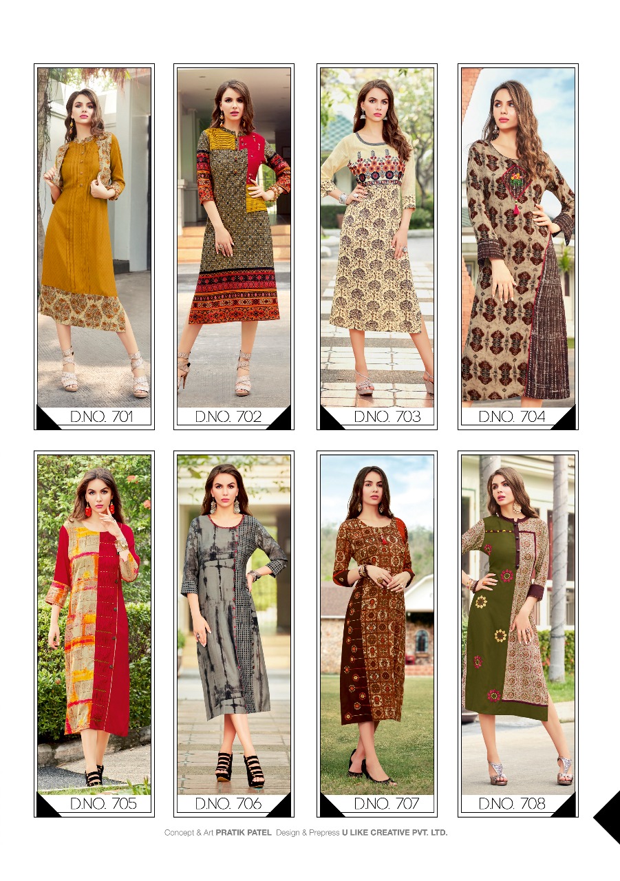 India Designs Lavina Catalog Wholesale Rayon Prints Fancy Kurtis Supplier Wholesale Rate