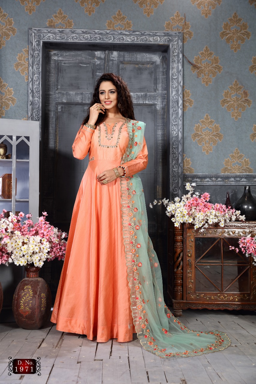Parvati Fabrics 1966-1973 Series Party Wear Silk Fabrics Anarkali Suits Collection Wholesale Rate Supplier