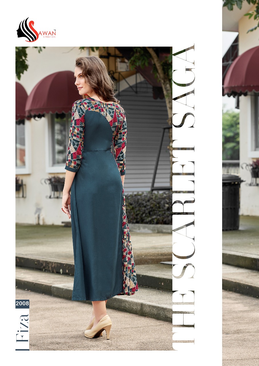 Sawan Fiza Vol 2 Catalog Wholesale Rayon Fancy Embroidered Stylist Kurtis Collection Wholesaler Supplier