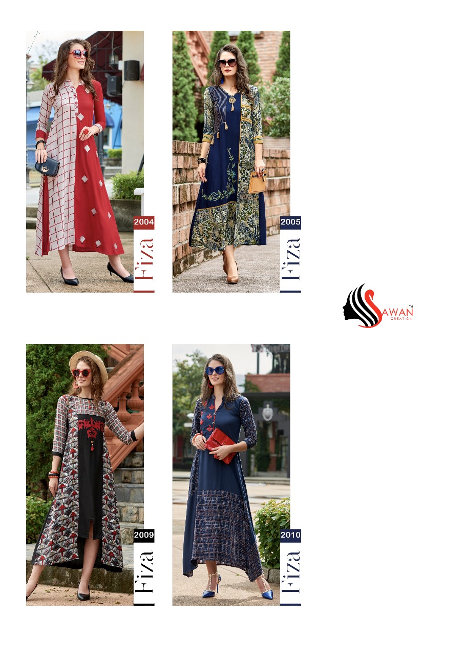 Sawan Fiza Vol 2 Catalog Wholesale Rayon Fancy Embroidered Stylist Kurtis Collection Wholesaler Supplier