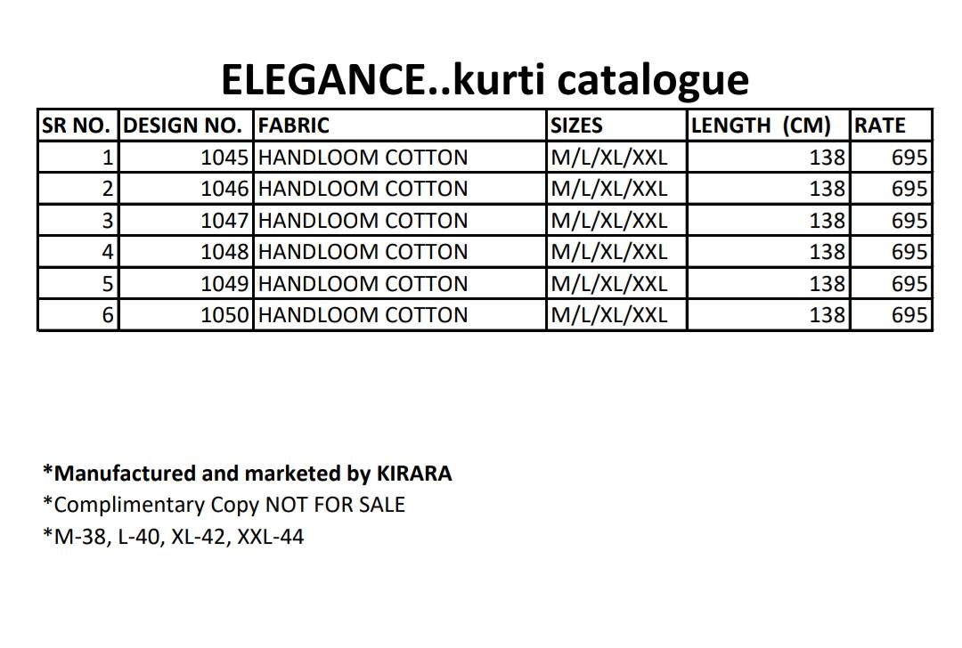 Kirara Elegance Kurtis Catalog Handloom Cotton Designer Kurtis Wholesale Rate From Surat