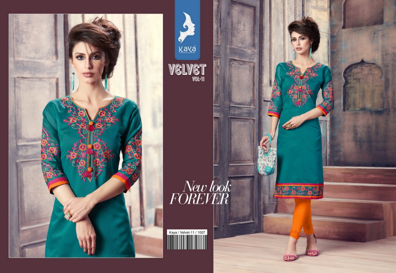 Kaya Launch Velvet Vol 11 Stylist Kora Silk Kurtis Wholesale Supplier Surat